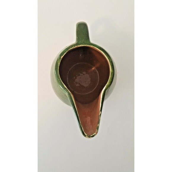 STANGL Milk Pitcher signed Pottery Green Brown 3 3/4 X 6   USA 1/2 pt Vintage - Picture 7 of 8